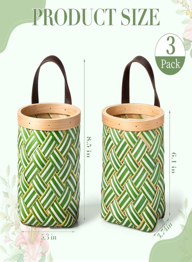 Yinkin 3 Pack 6 Inch Small Wall Hanging Basket Woven Wood Storage Basket Hanging Rope Organizer Flower Plants Vegetable Wall Decoration for Porch Living Room Bedroom Home (Sage Green) - Image 2