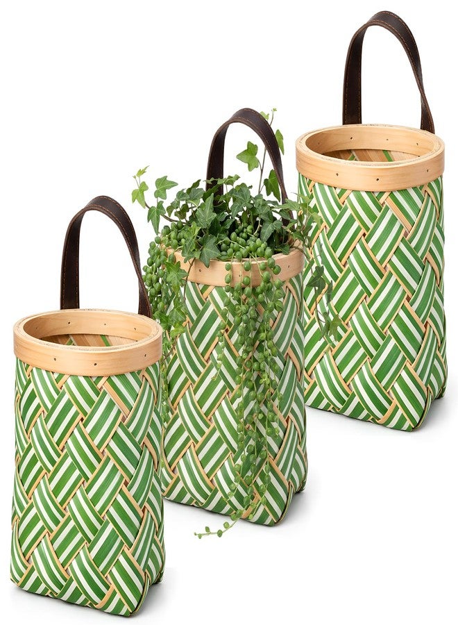 Yinkin 3 Pack 6 Inch Small Wall Hanging Basket Woven Wood Storage Basket Hanging Rope Organizer Flower Plants Vegetable Wall Decoration for Porch Living Room Bedroom Home (Sage Green) - Image 1