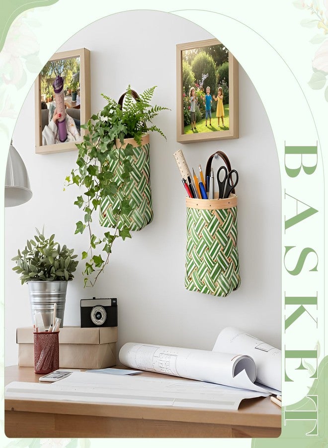 Yinkin 3 Pack 6 Inch Small Wall Hanging Basket Woven Wood Storage Basket Hanging Rope Organizer Flower Plants Vegetable Wall Decoration for Porch Living Room Bedroom Home (Sage Green) - Image 5