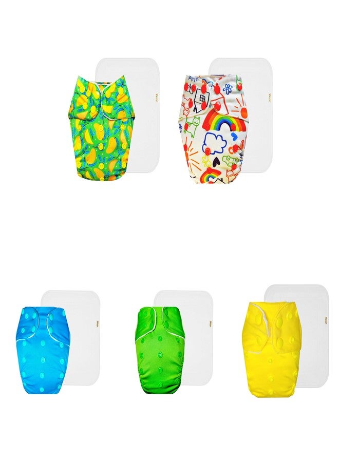 Dumbledo Premium Cloth Diaper with Cotton Insert (Pack of 5) | Snug Fit | 6-Layer Absorbent Pad | Adjustable Snaps | Perfect for Indian Summers | 3 Months - 3 Years | Unisex Baby - Image 1