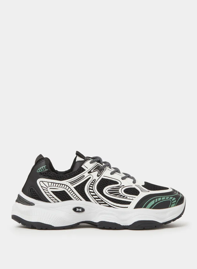 Styli Black Chunky Mesh Sport Sneakers