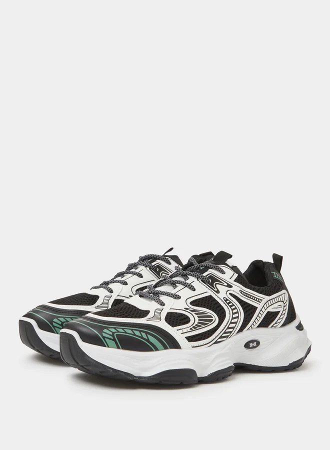 Styli Black Chunky Mesh Sport Sneakers