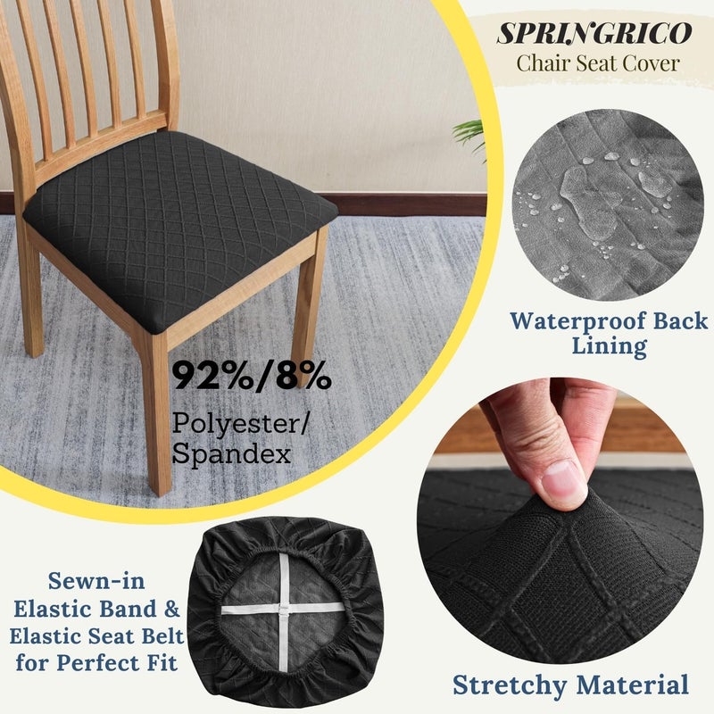 SPRINGRICO أغطية مقاعد SPRINGRICO 100% مقاومة للماء لمجموعة كراسي غرفة الطعام مجموعة من 4 أغطية وسائد قابلة للغسل أغطية كراسي المطبخ 4 عبوة مقاومة للماء باللون الأسود - Image 4