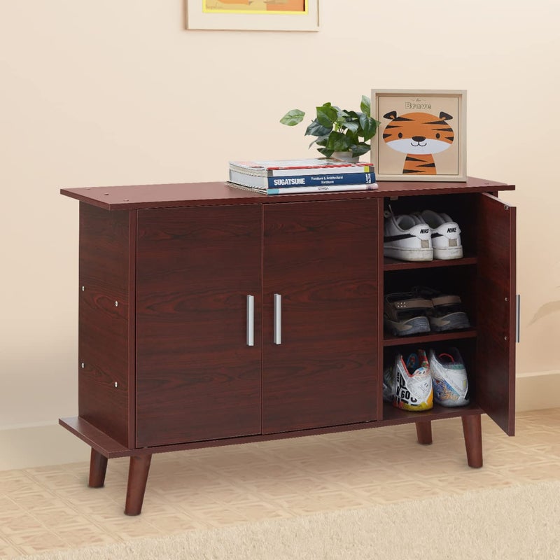 Green Soul Green Soul Marina Pro Engineered Wood Shoe Rack for Home with Wooden Legs 3 Shelves 3 Doors Store Upto 12 Pair of Shoes 3 Year Warranty Rosewood Installation Provided - Image 1