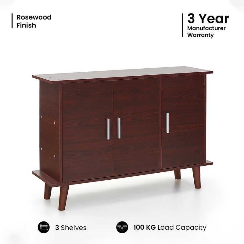 Green Soul Green Soul Marina Pro Engineered Wood Shoe Rack for Home with Wooden Legs 3 Shelves 3 Doors Store Upto 12 Pair of Shoes 3 Year Warranty Rosewood Installation Provided - Image 4