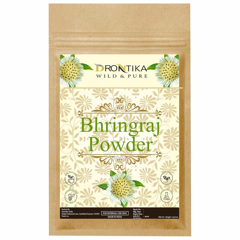DRONTIKA Drontika Natural Bhringraj Powder for hair growth 100 Grams For Hair Mask 100 Pure and Natural No Chemical No Preservatives Ayurvedic Herbal  - Image 1