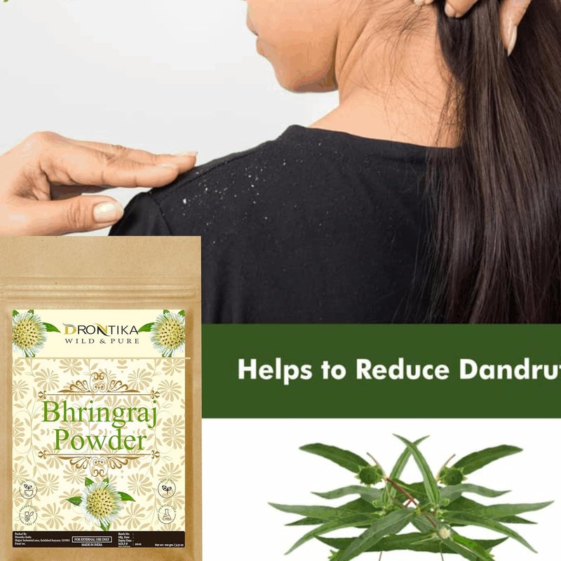 DRONTIKA Drontika Natural Bhringraj Powder for hair growth 100 Grams For Hair Mask 100 Pure and Natural No Chemical No Preservatives Ayurvedic Herbal  - Image 2