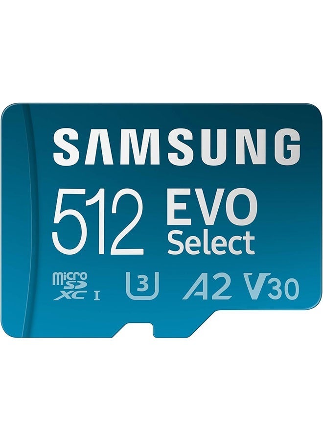 Samsung EVO Select MicroSD Memory Card + Adapter, 512GB microSDXC, Speeds Up to 130 MB/s, UHS-I, C10, U3, V10, A2, Upgrade Storage for Phones, Tablets, Nintendo Switch, MB-ME512SA/AM - Image 1