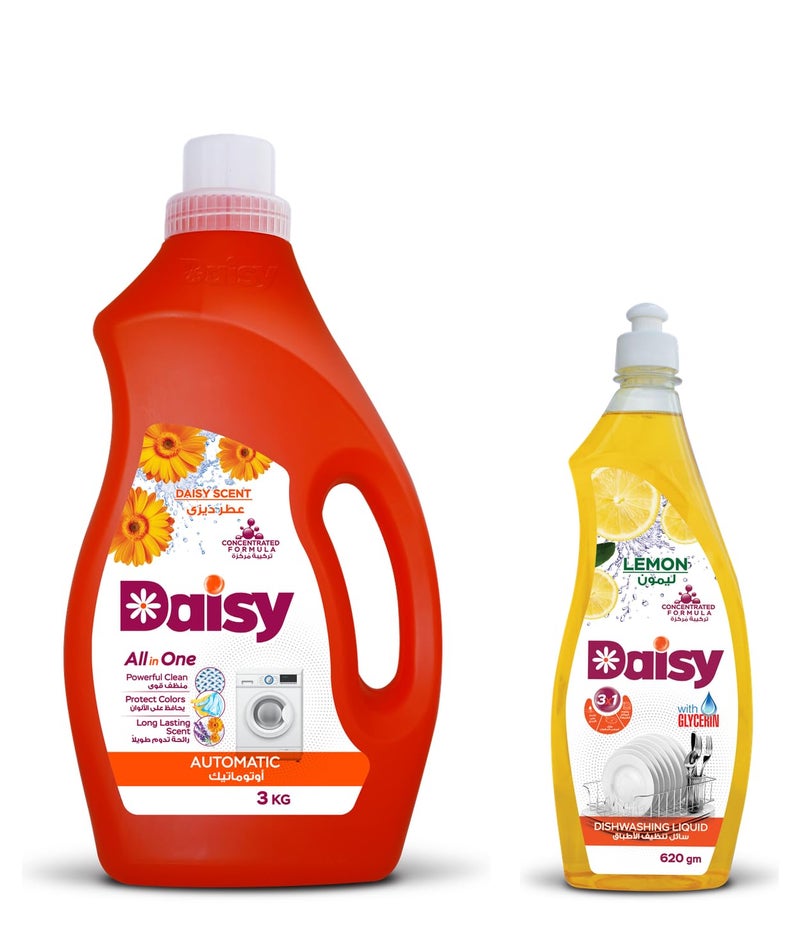 Daisy Bundle - Low Foam Automatic Gel 3KG Daisy + Dish Washing Liquid 620gm