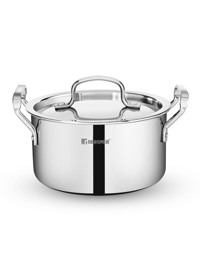 Bergner TriPro Triply Stainless Steel 6 Pcs Cookware Set - 22cm/2.1L Kadai and 22cm/1L Frypan with Common Lid, 14cm/1.1L Teapan, 20cm/3.4L Casserole with Lid, Less Oil Use - Induction Bottom - Image 2