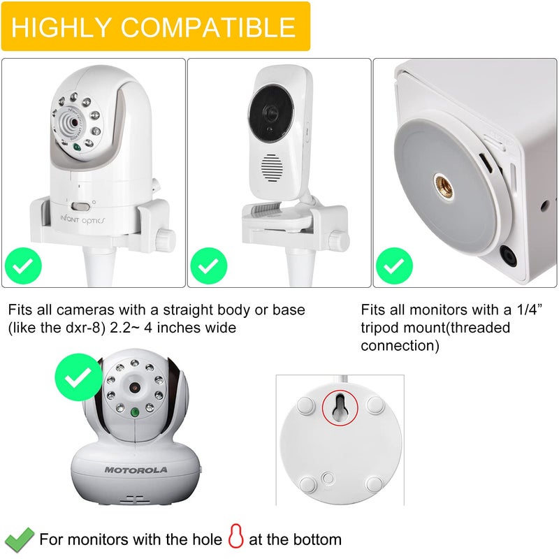 iTODOS Baby Monitor Mount Camera Shelf Compatible with Infant Optics DXR 8 & DXR-8 Pro and Most Other Baby Monitors,Universal Baby Camera Holder,Attaches to Crib Cot Shelves or Furniture (White) - Image 2