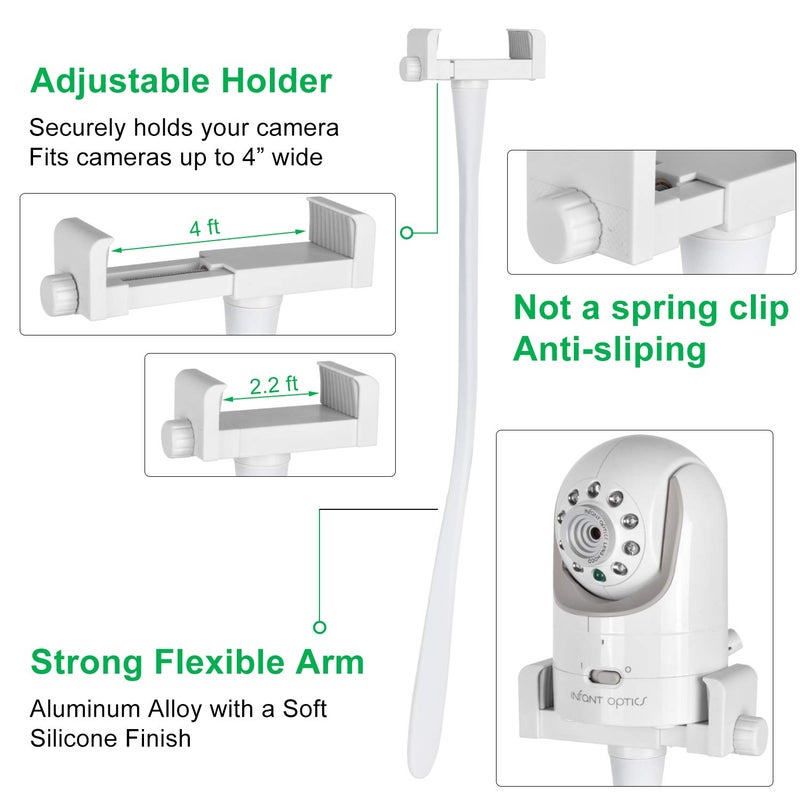 iTODOS Baby Monitor Mount Camera Shelf Compatible with Infant Optics DXR 8 & DXR-8 Pro and Most Other Baby Monitors,Universal Baby Camera Holder,Attaches to Crib Cot Shelves or Furniture (White) - Image 5