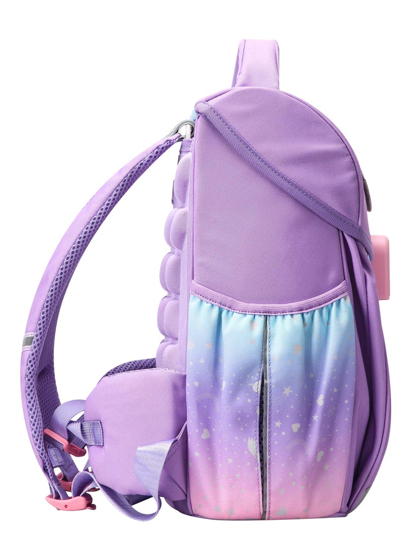 Bopai Premium Lightweight School Backpack Water Resistant Multifunctional Polyester Daypack with Separate Tablet Compartment for School/ College, BO-SB162, Pink Purple - Image 3