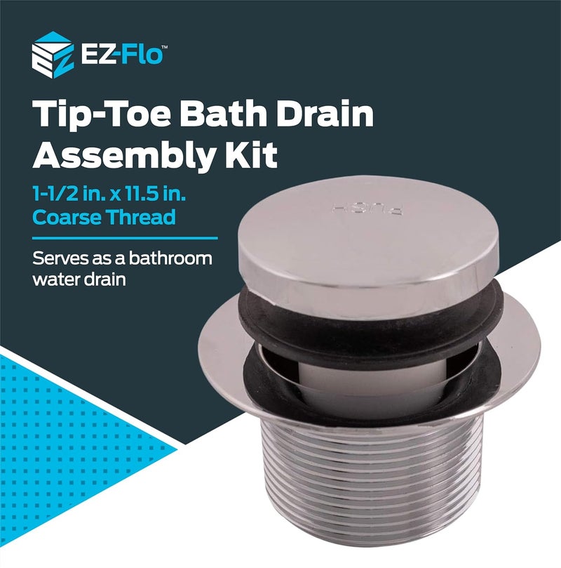 EZFLO Eastman Tip-Toe Bath Drain Assembly Kit with Flange and Drain Washer, 1-1/2 Inch x 11.5 Inch Coarse Thread, Chrome Plated, 35235 - Image 2