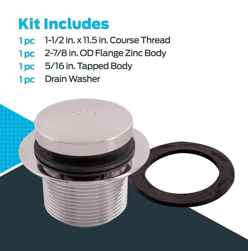 EZFLO Eastman Tip-Toe Bath Drain Assembly Kit with Flange and Drain Washer, 1-1/2 Inch x 11.5 Inch Coarse Thread, Chrome Plated, 35235 - Image 5