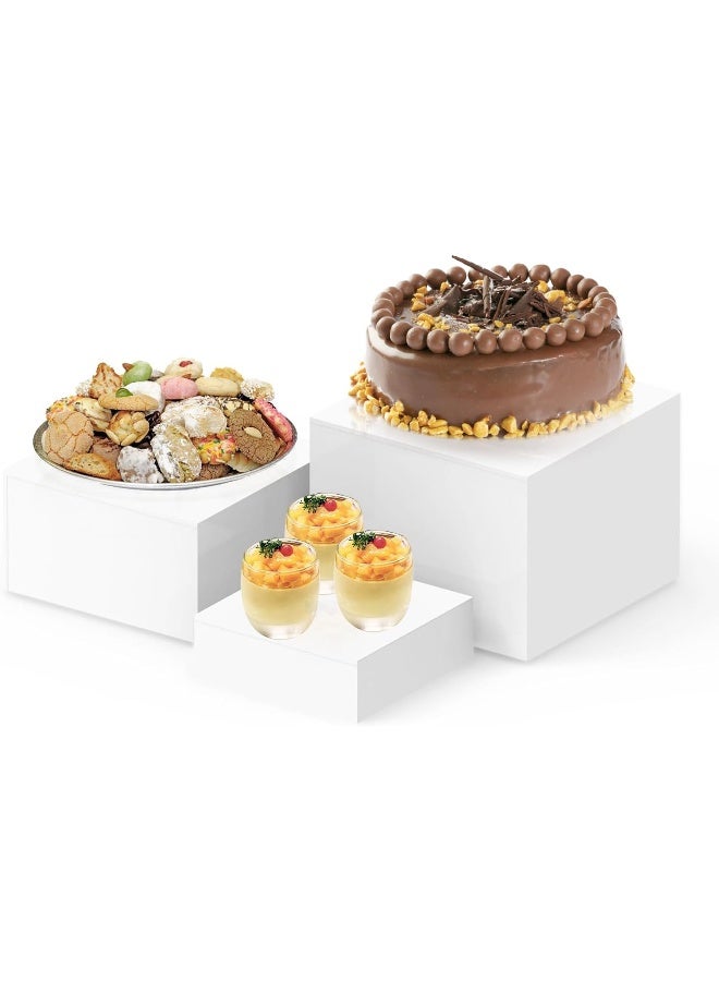 TPGP 3 Pack White Buffet Food Risers, Acrylic Cube Box Nesting Display Risers for Dessert Food Collectibles Jewelry Figures Show, Display Stands for retail vendor events, Hollow Bottoms, Square, White - Image 1