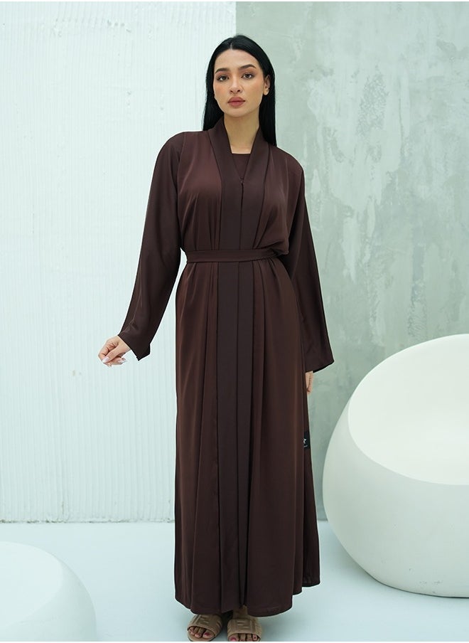 JAMEELA Brown Classic Open Abaya 3 pieces Set - Image 3