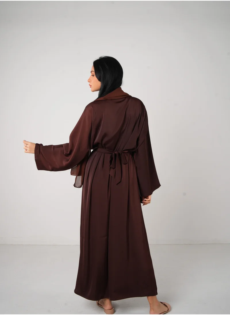 جميلة Brown Classic Open Abaya 3 pieces Set