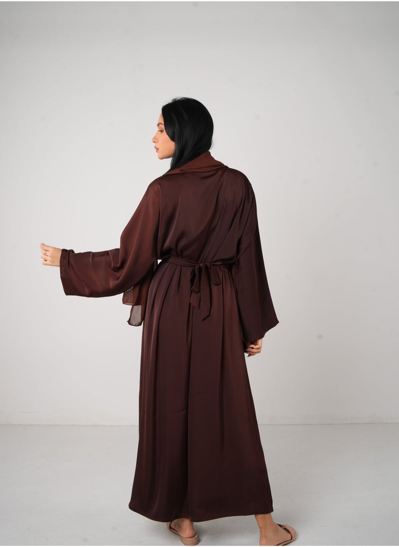 JAMEELA Brown Classic Open Abaya 3 pieces Set - Image 4