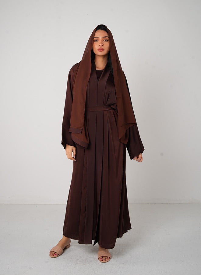 JAMEELA Brown Classic Open Abaya 3 pieces Set - Image 1