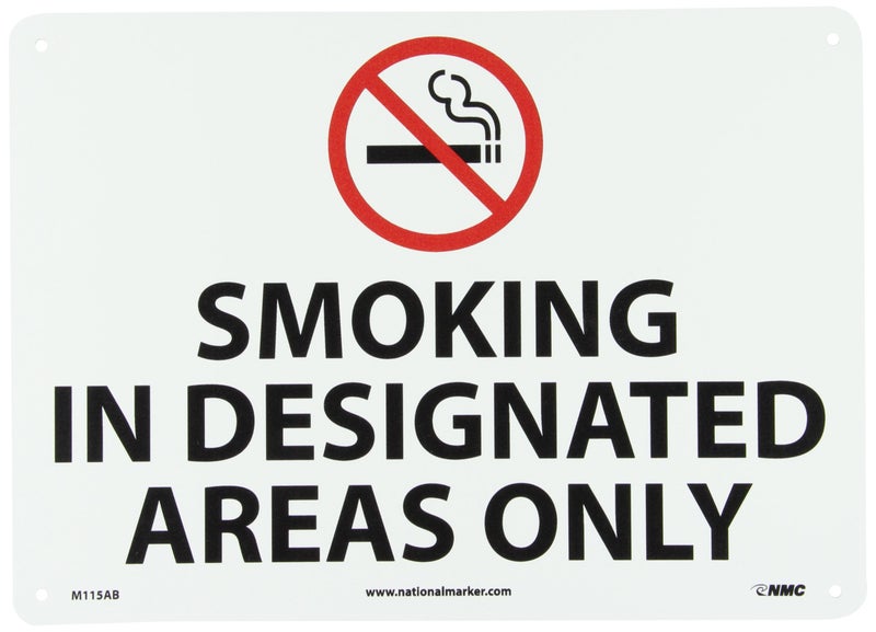 NMC M115AB No Smoking Sign with Graphic, Legend "SMOKING IN DESIGNATED AREAS ONLY", 14" Length x 10" Height, Aluminum 0.040, Black/Red on White - Image 2
