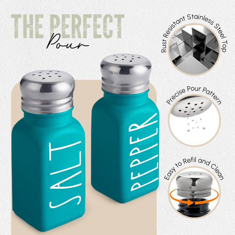 Brighter Barns Teal Salt And Pepper Shakers Set By Brighter Barns - Turquoise Kitchen Decor & Teal Kitchen Accessories - Cute Modern Farmhouse Glass Shakers For Home Restaurants Wedding & Stainless Steel Lid (Teal) - Image 3