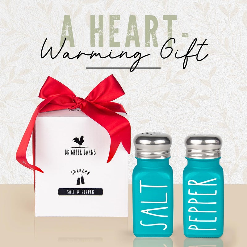 Brighter Barns Teal Salt And Pepper Shakers Set By Brighter Barns - Turquoise Kitchen Decor & Teal Kitchen Accessories - Cute Modern Farmhouse Glass Shakers For Home Restaurants Wedding & Stainless Steel Lid (Teal) - Image 5