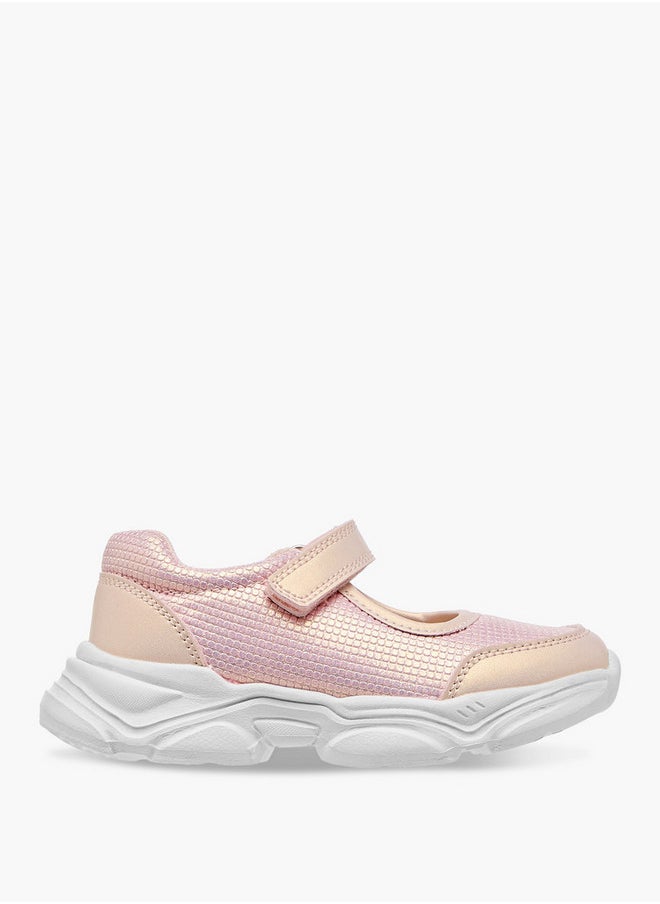 Flora Bella By Shoexpress - Girls Textured Mary Jane Shoes with Hook and Loop Closure - Image 1