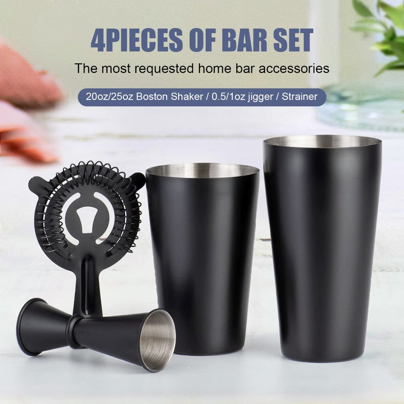 Jnwinog Cocktail Shaker Set 4-Piece Boston Shaker Kit With 20Oz/25Oz Shaker Strainerand 0.5/1Oz Double Jiggerbar Set For Home Drink Mixer Bartendiing (Matte Black 20Oz/25Oz) - Image 5