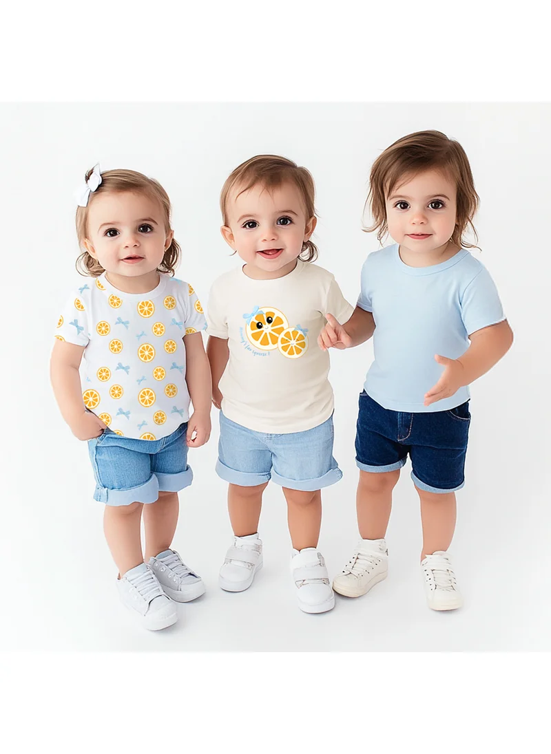 Nautinati Nautinati Girls’ Solid and Fruit Print Cotton T-shirts | Pack of 3 T-shirts for 3 to 24 Months