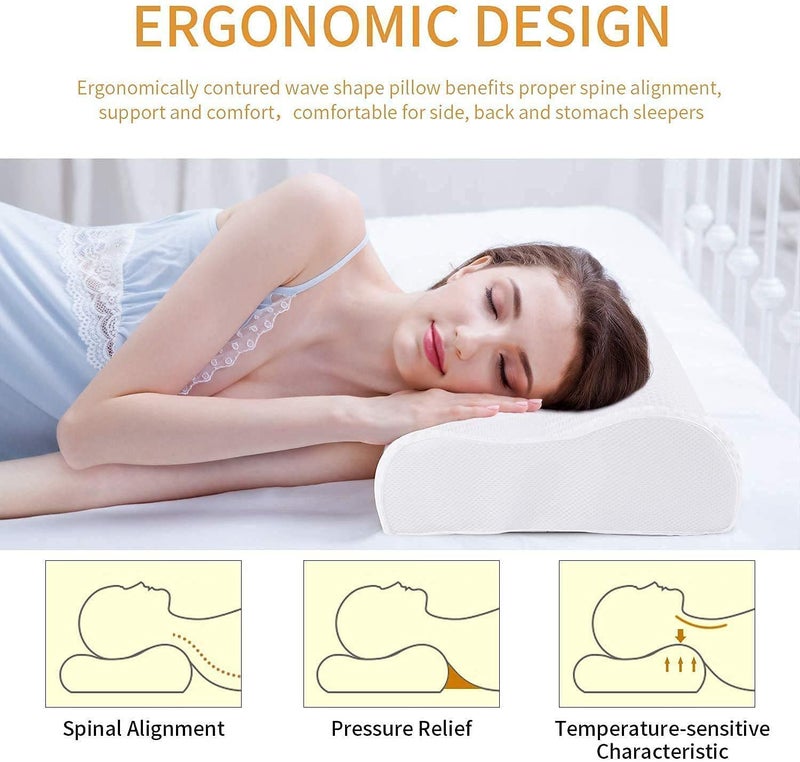 Larrito Memory Foam Cervical Contour Medical Pillow for Sleeping Orthopedic Pillows for Neck Back Shoulder Support Pain Relief cusion Soft Firm Pillow (Off White) (Pillow) - Image 2