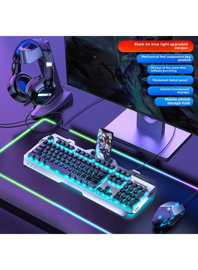 Real Mechanical Feel Keyboard Mouse Suit Wired E-sports Game Special Keyboard Mouse Wireless Computer Desktop-Colour:Mechanical Feel - Black Upgraded Version  + Mouse + Headphones - No - 104 Keys - Official Standard - Image 1