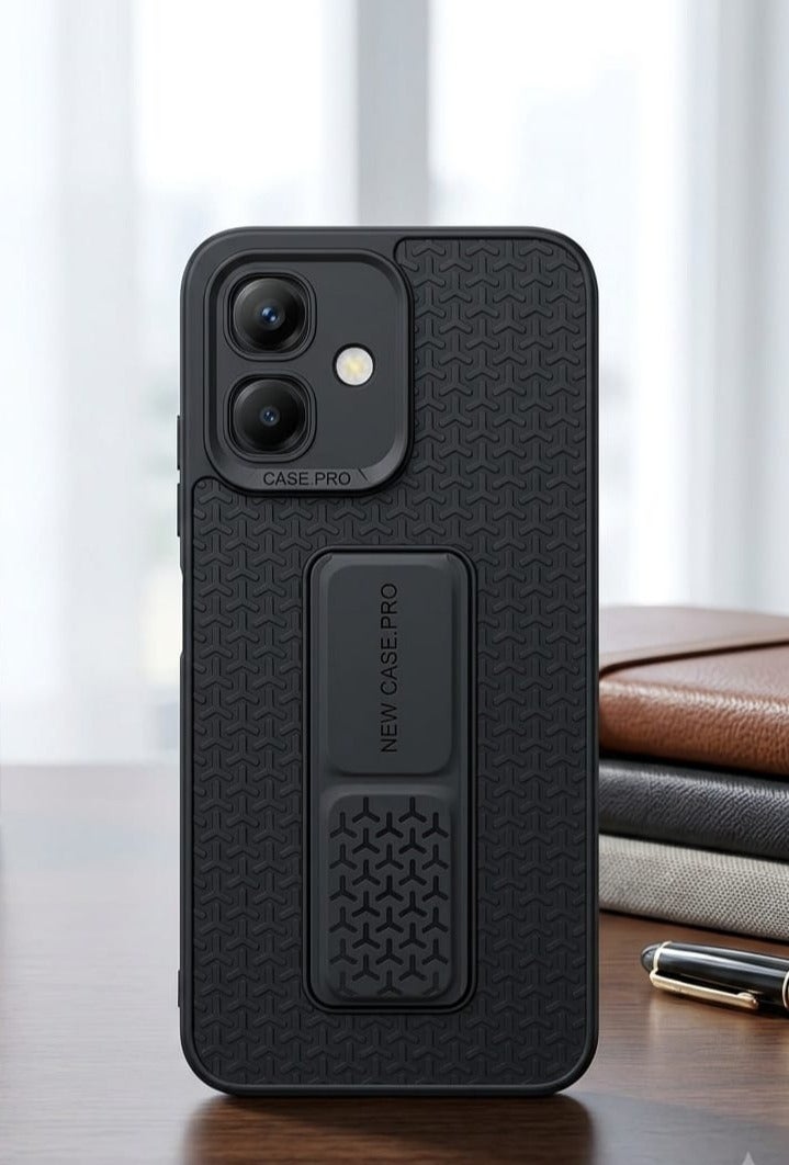 Infinix Smart 20 Hand Grip Case Cover - Magnetic Hand Grip Holder & Kickstand - Strong Grip for Magnetic Car Holder, Stylish Silicone Case & Functional, Ultimate Convenience & Hands-Free Viewing - Black
