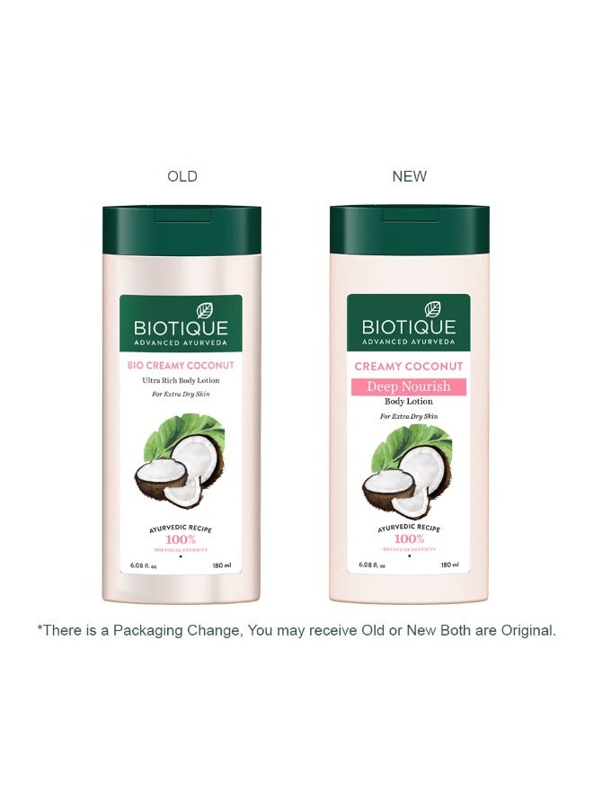 Biotique Creamy Coconut Deep Nourish Body lotion For Extra Dry Skin | Heals, Repairs, and Soothes the Skin | Moisturizing and Skin-Humidifying | 100% Botanical Extracts| All Skin Types | 180ml - Image 5