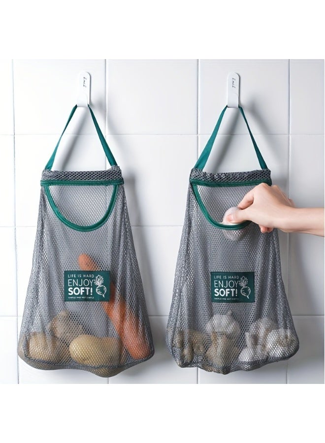 2قطعه كيس تخزين شبكي معلّق لحفظ الخضروات والفواكه طازجة تصميم متين وخفيف الوزن قابل للطي مع تهوية للحفاظ على البصل، الثوم، الطماطم، والخضروات طازجة - Image 1