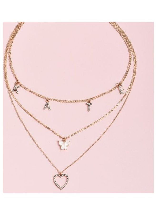 NIBEMINENT - Creative Heart and Butterfly Decor Multi-Layer Fashion Necklace - Image 1
