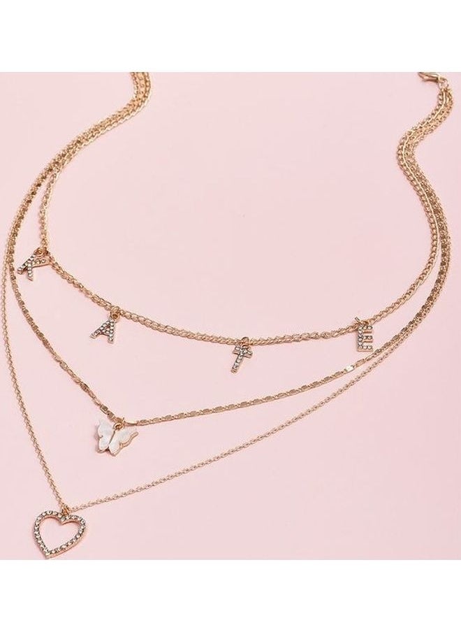 NIBEMINENT - Creative Heart and Butterfly Decor Multi-Layer Fashion Necklace - Image 1