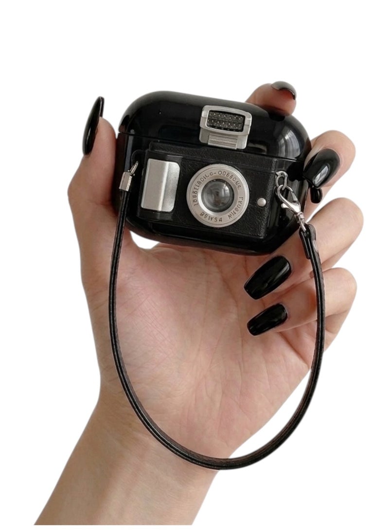 Unique 3D Vintage Camera Design Silicone Case for AirPods Pro 2 - Cute Shockproof Protective Cover with Strap - Image 1