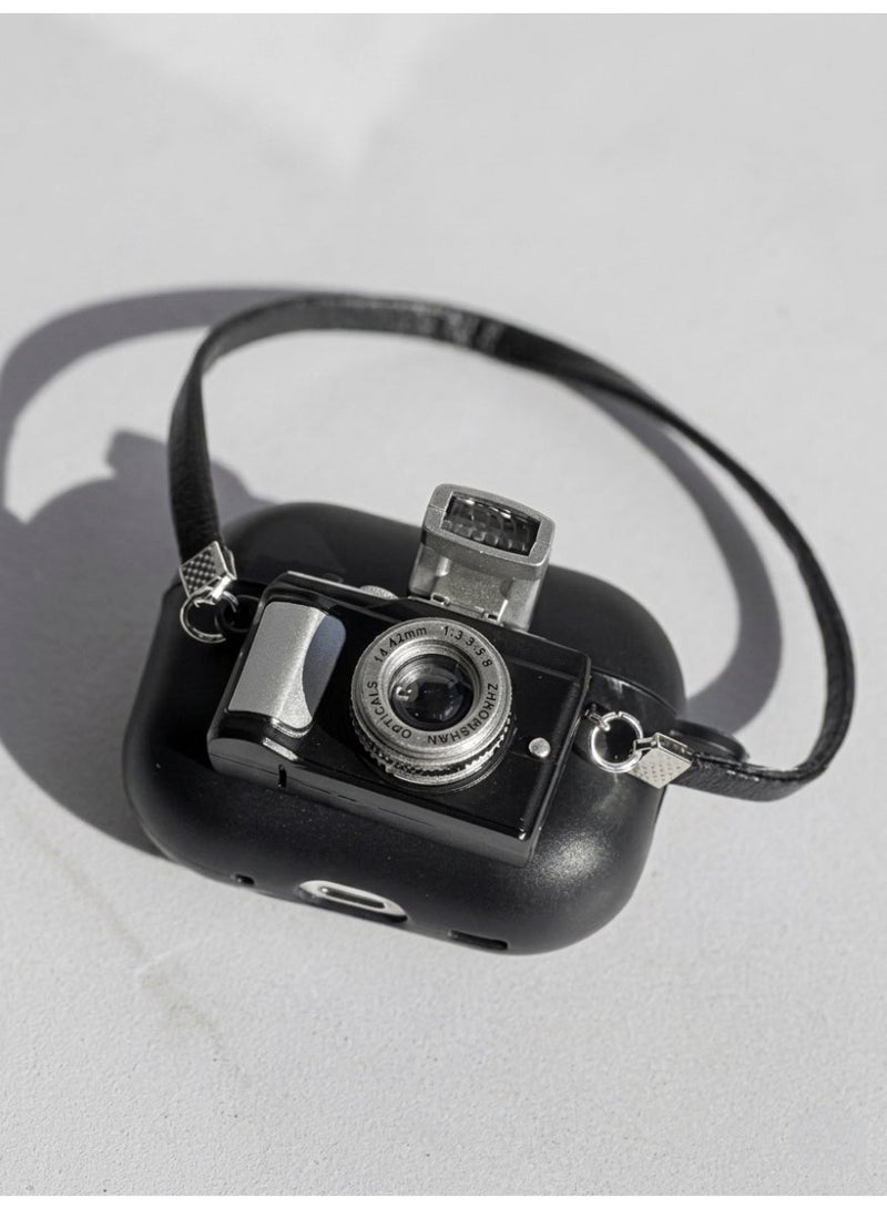 Unique 3D Vintage Camera Design Silicone Case for AirPods Pro 2 - Cute Shockproof Protective Cover with Strap - Image 4