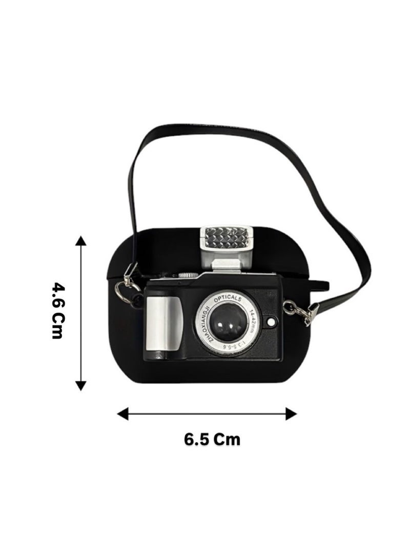 Unique 3D Vintage Camera Design Silicone Case for AirPods Pro 2 - Cute Shockproof Protective Cover with Strap - Image 3