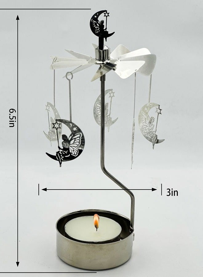 HOKHBCW Rotary Candle Holder Spinning Candleholder Metal Small Gift (Moon+Elf) - Image 2