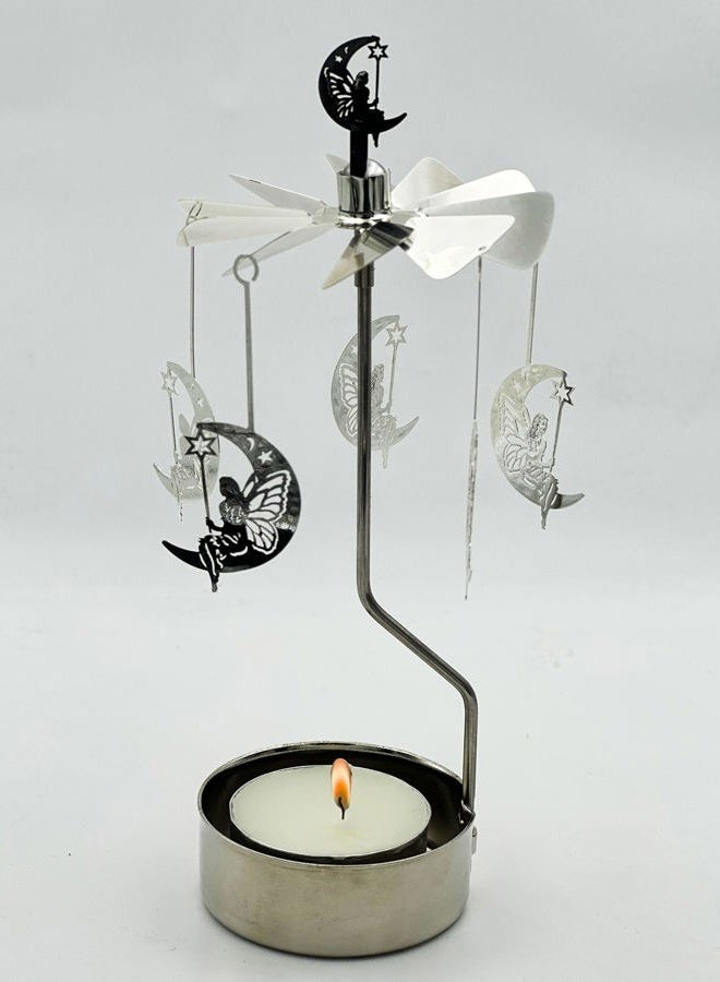 HOKHBCW Rotary Candle Holder Spinning Candleholder Metal Small Gift (Moon+Elf) - Image 3