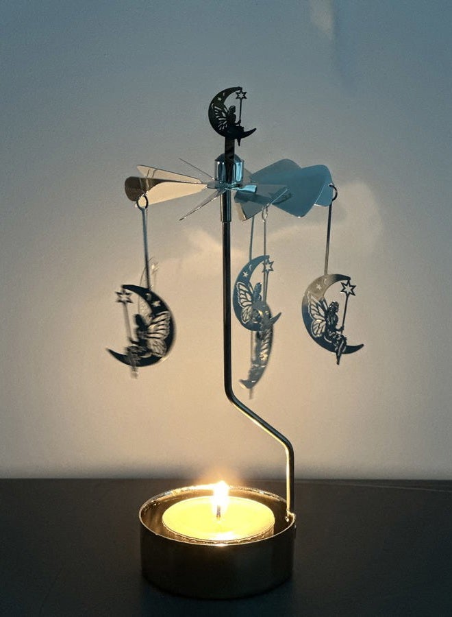 HOKHBCW Rotary Candle Holder Spinning Candleholder Metal Small Gift (Moon+Elf) - Image 4