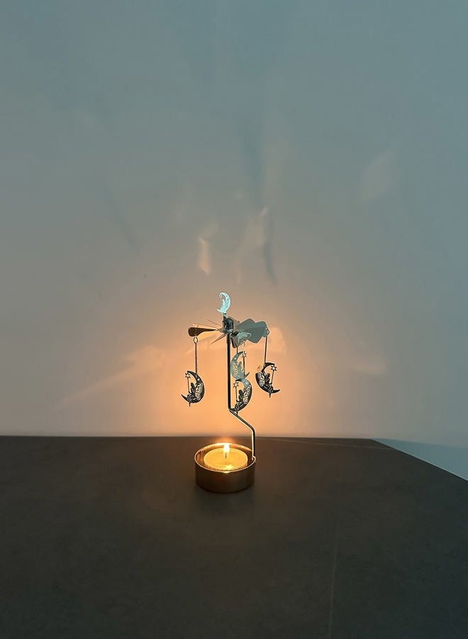 HOKHBCW Rotary Candle Holder Spinning Candleholder Metal Small Gift (Moon+Elf) - Image 5