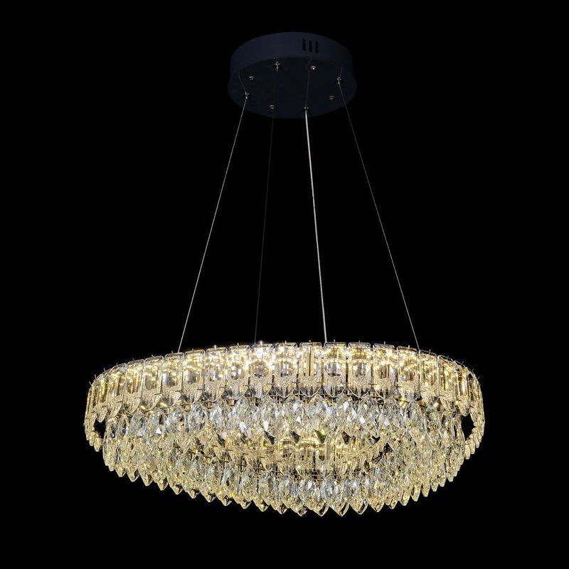 Pearl LED Crystal Chandelier 3 Color Dimmable Lights 60cm Contemporary Pendant Lamps Hanging Lanterns Built in LED Modern Design Indoor Lighting For Bedroom L50xW50xH115cm-Chrome