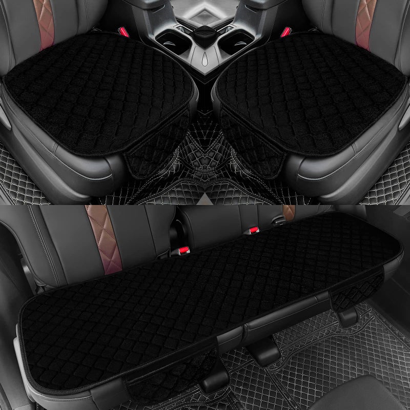 surpassme Car Seat Covers Universal Seat Covers for Car Accessories with Storage Pockets Car Front Seat Covers and Rear Bench Coverfor Automotive SUV Truck and VanBlack