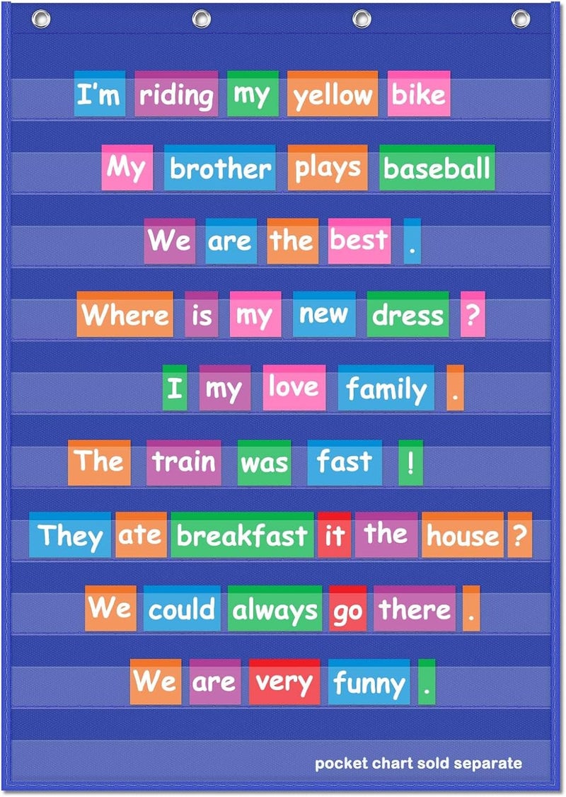 Eamay Standard Pocket Charts, Clear 10 Pocket Chart for Teacher Lessons in a Classroom or Home Use – Fits Standard 3” Sentence Strips and Word Cards, Blue - Image 1
