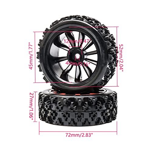 JIUWU 4PCS Tires and Wheels Sets for Various Remote-Controlled Cars - 1/10 1/14 Scale RC Crawler Car Upgrades - Black Red Rubber Beadlock Wheels & Rims with 12mm Hex - Enhanced Grip for Off-Road - Image 4