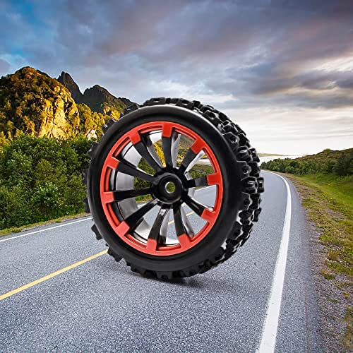 JIUWU 4PCS Tires and Wheels Sets for Various Remote-Controlled Cars - 1/10 1/14 Scale RC Crawler Car Upgrades - Black Red Rubber Beadlock Wheels & Rims with 12mm Hex - Enhanced Grip for Off-Road - Image 3