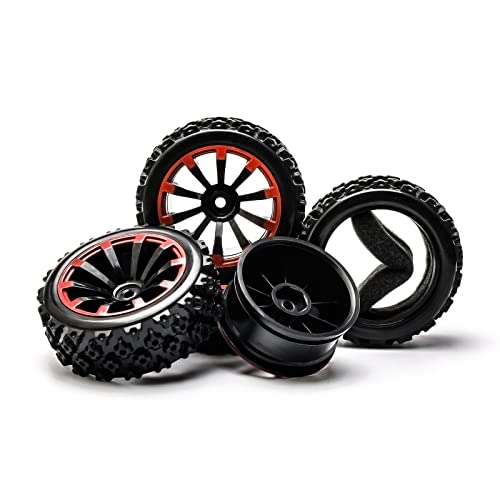 JIUWU 4PCS Tires and Wheels Sets for Various Remote-Controlled Cars - 1/10 1/14 Scale RC Crawler Car Upgrades - Black Red Rubber Beadlock Wheels & Rims with 12mm Hex - Enhanced Grip for Off-Road - Image 5